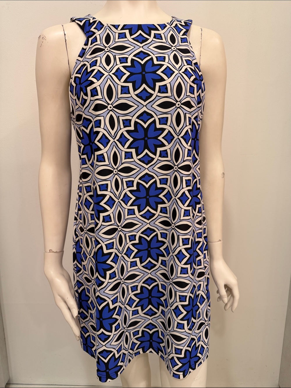 Aryeh Blue Shift Dress sz L runs small swim cover up vacation mini sleeveless